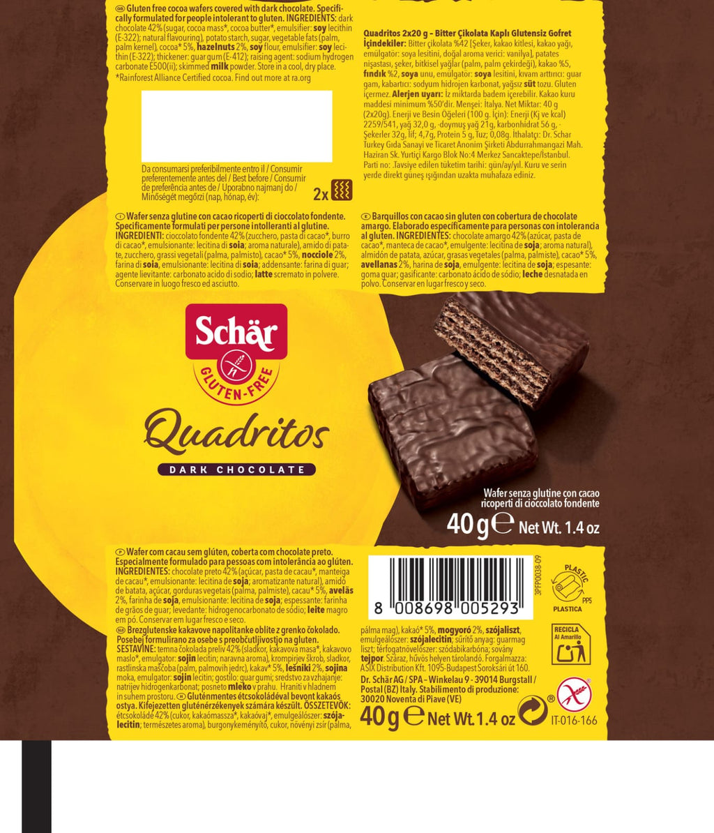 Schar Quadritos Dark Chocolate Wafer 40g