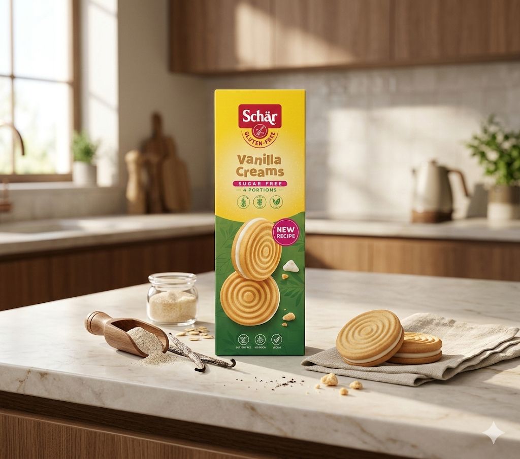 Schär Vanilla Creams – Gluten-Free Sugar-Free Sandwich Biscuits (4 Portions)
