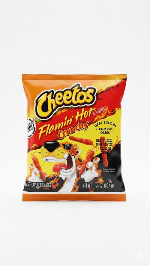 Cheetos Flamin’ Hot Crunchy Cheese Flavored Snacks – Spicy Crunch Corn Puffs 1.25 OZ - Export