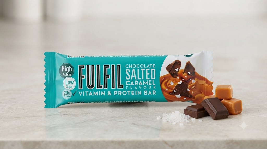 Fulfil Chocolate Salted Caramel Vitamin & Protein Bar | 20g Protein Low Sugar 55g | High Protein Snack UAE