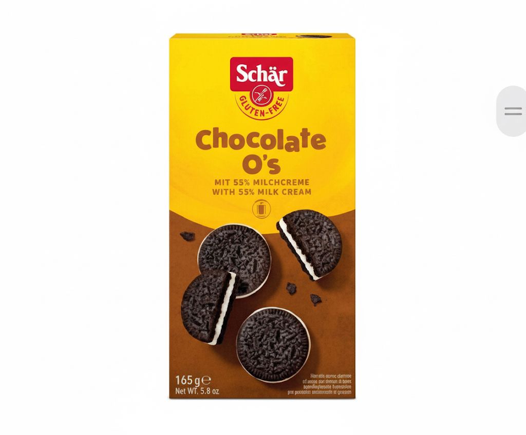 Schär Chocolate O's Gluten-Free Sandwich Cookies with Milk Cream 165g | Premium GF Biscuits UAE