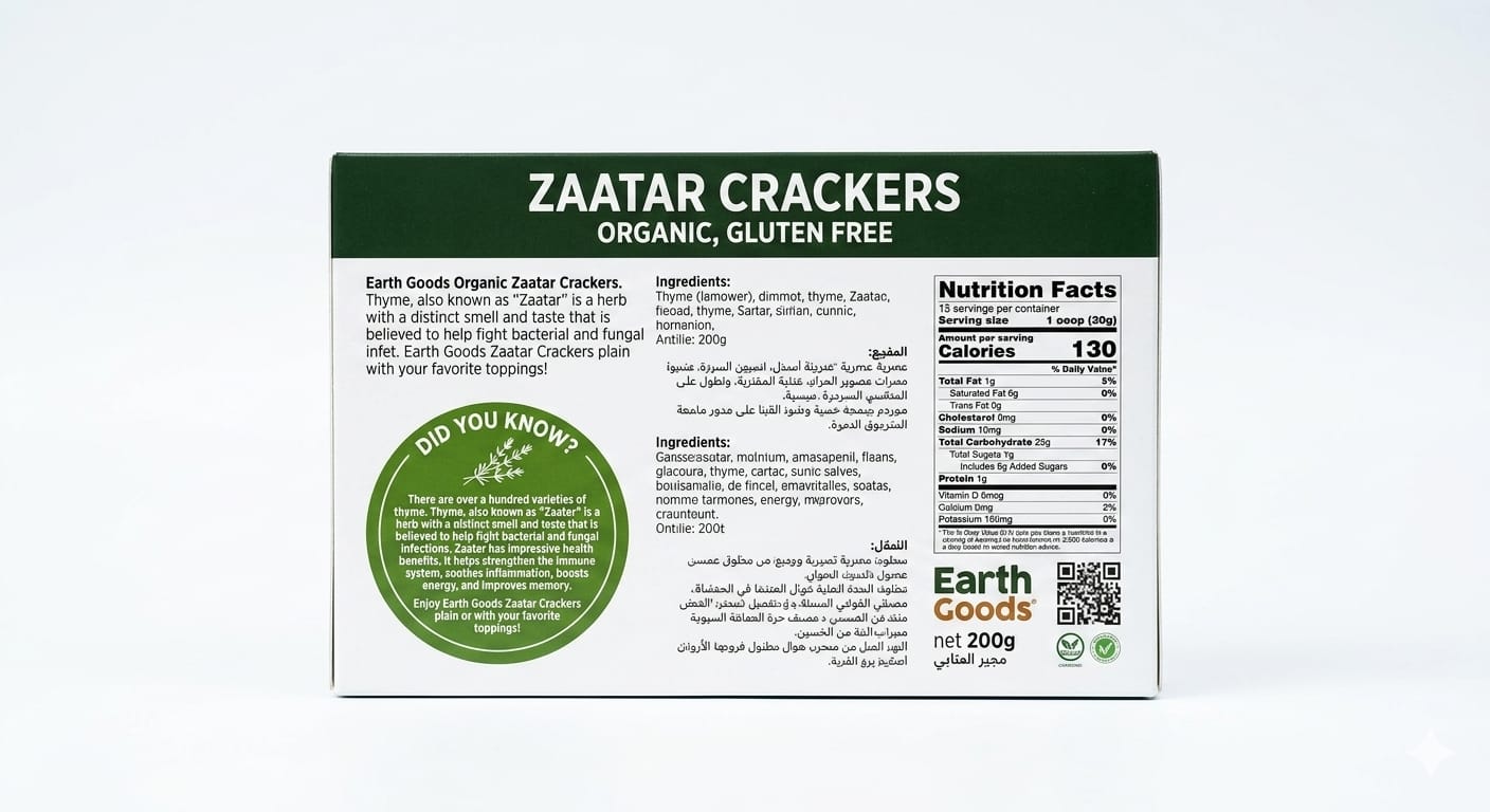 Earth Goods Organic Zaatar Crackers 200g – Gluten Free & Non-GMO