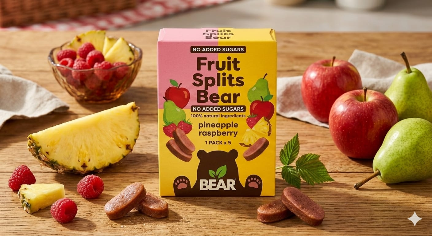 BEAR Fruit Splits Pineapple Raspberry 5 Pack 100g – No Added Sugar, 100% Natural