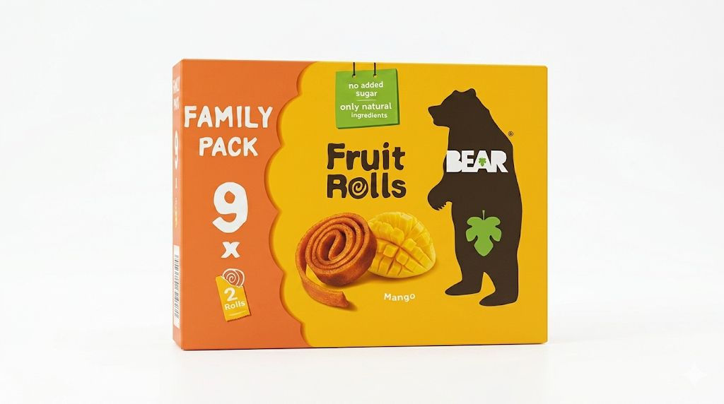 BEAR Fruit Rolls Mango Family Pack 9x2 Rolls 180g – No Added Sugar, Natural Ingredients