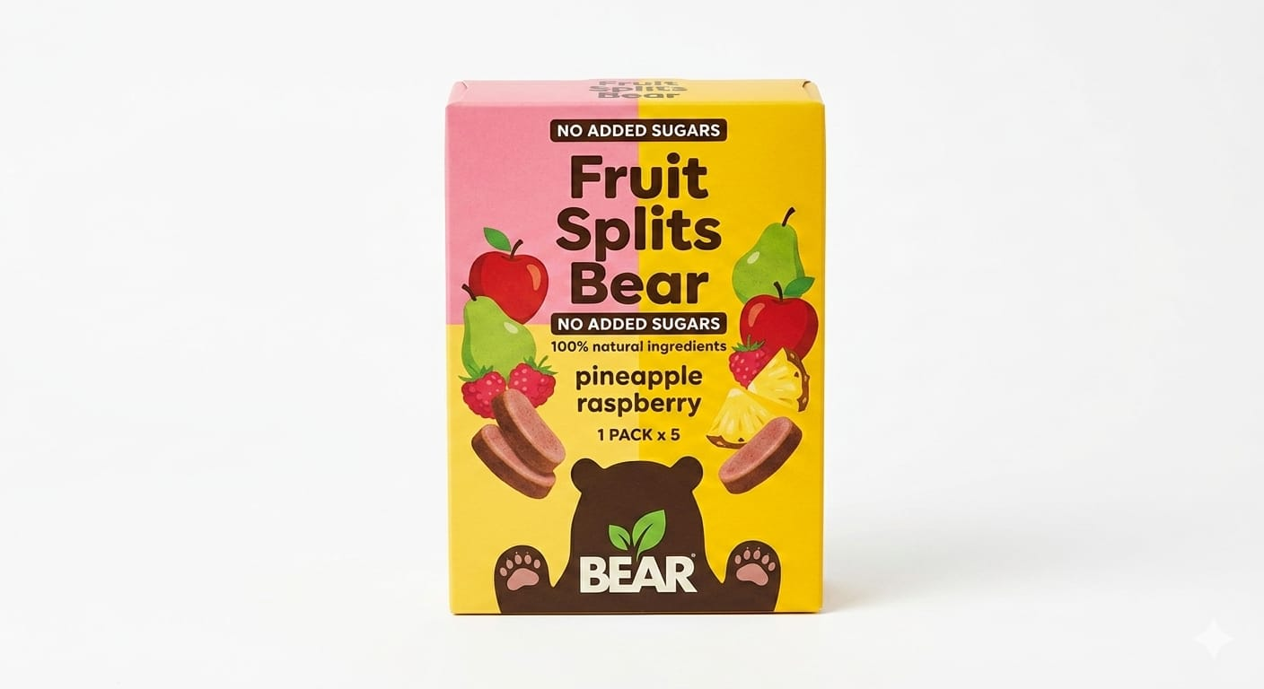 BEAR Fruit Splits Pineapple Raspberry 5 Pack 100g – No Added Sugar, 100% Natural