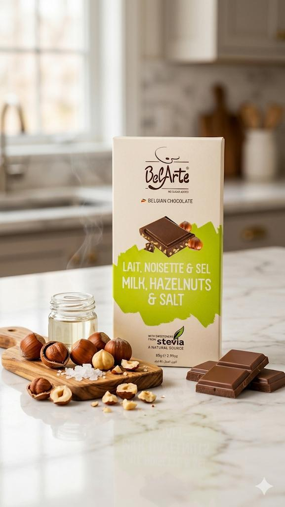 BelArte No Sugar Added Belgian Milk Chocolate with Hazelnuts & Salt 85g