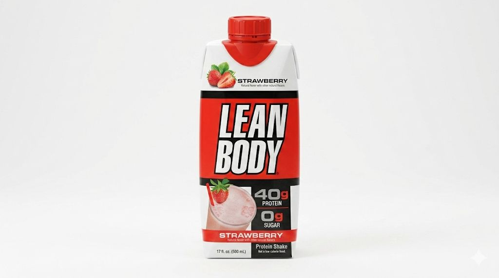 Lean Body Strawberry Protein Shake 500ml – 40g Protein, 0g Sugar