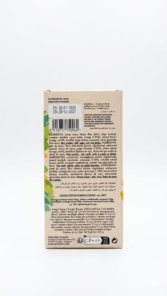 BelArte Noir & Orange Dark & Orange Belgian Chocolate (Sugar-Free with Stevia)85g