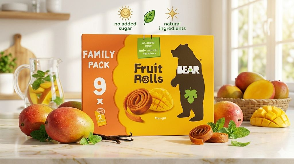 BEAR Fruit Rolls Mango Family Pack 9x2 Rolls 180g – No Added Sugar, Natural Ingredients