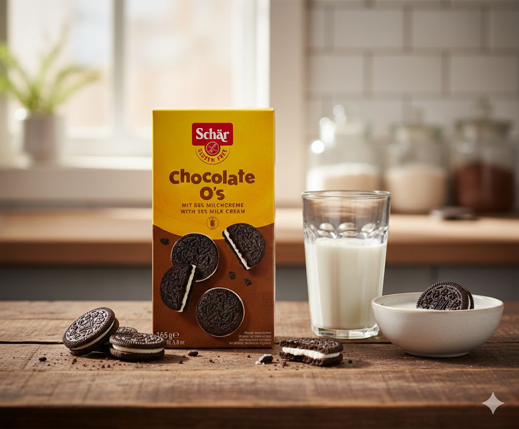 Schär Chocolate O's Gluten-Free Sandwich Cookies with Milk Cream 165g | Premium GF Biscuits UAE