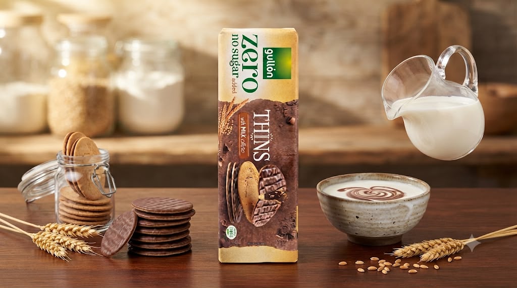 gullon no sugar added thins with milk choc 150g